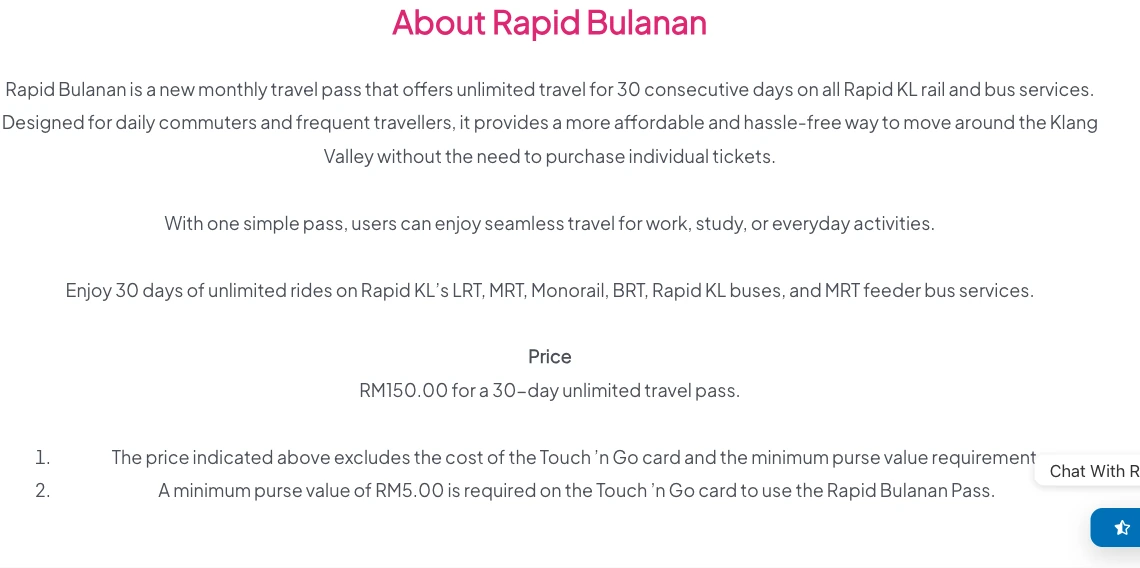 Rapid KL 原页价格及条件